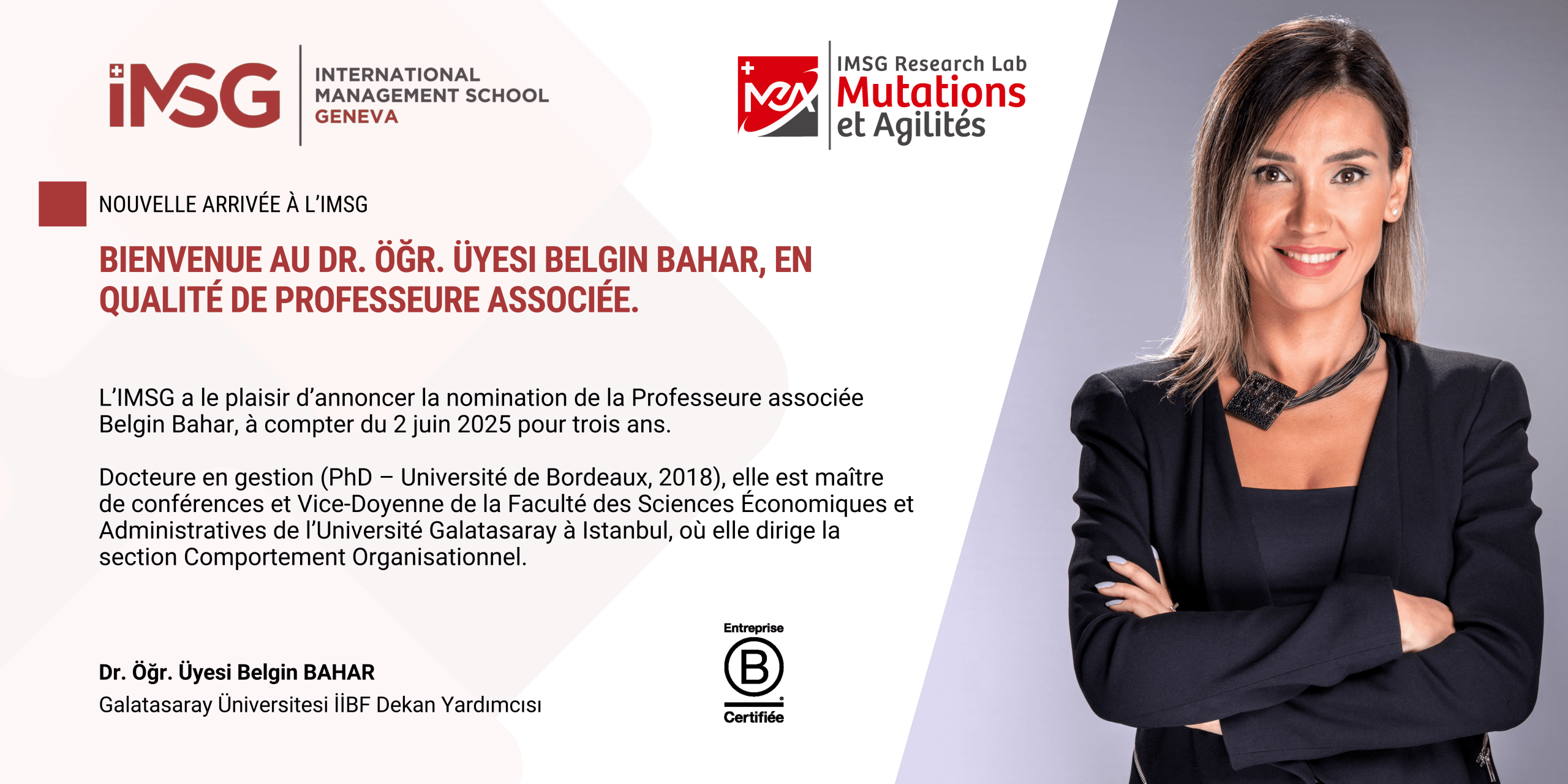 Bienvenue à la Professeure Associée Belgin Bahar